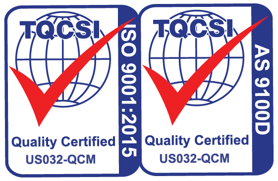 ISO 9001 and AS 9100 quality certification badges