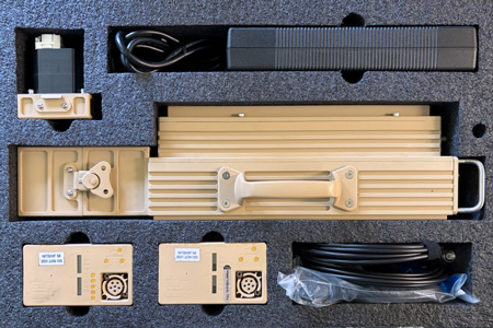 STINGRAE rugged portable transceiver in its carrying case